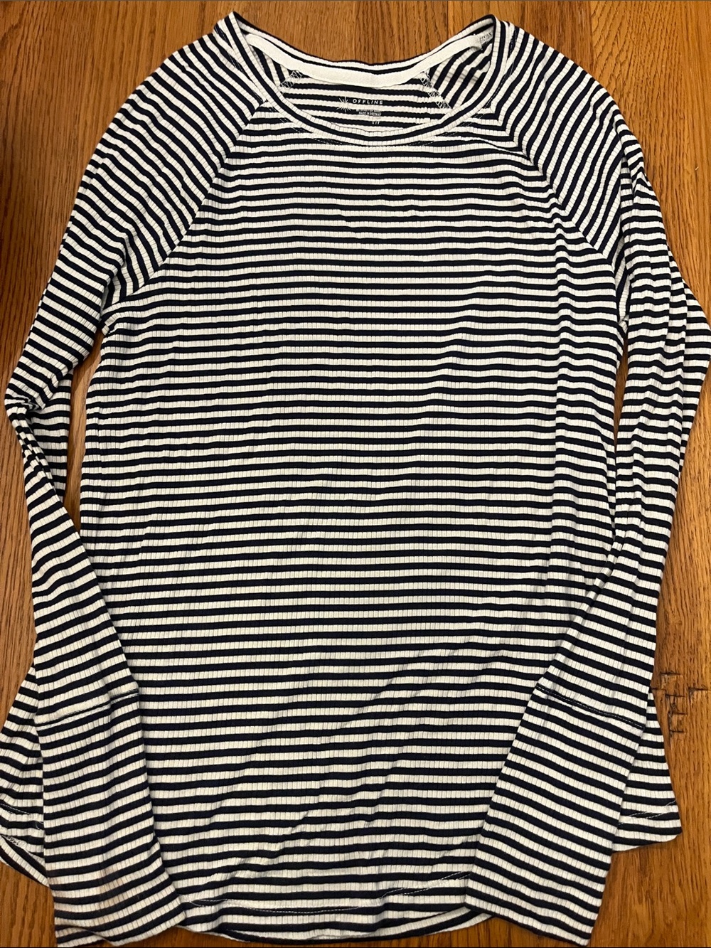 aerie Black & White Striped Long-Sleeve Tee